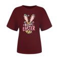 thumbnail image 4 of VBTAPA Novelty Graphic Tees for Women Happy Easter Bunny Print T-Shirt Cute Leopard Rabbit Tee Tops Wine XL, 4 of 6