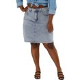 thumbnail image 4 of Unique Bargains Women's Plus Size Ripped Embroidered A Line Denim Jean Skirts, 4 of 7