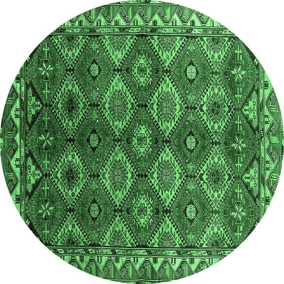 Ahgly Company Indoor Round Oriental Emerald Green Industrial Area Rugs, 7' Round