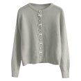 thumbnail image 5 of DuoJiaJ Womens Pearl Button Cardigan, Crew Neck Long Sleeve Knit Green One Size, 5 of 5