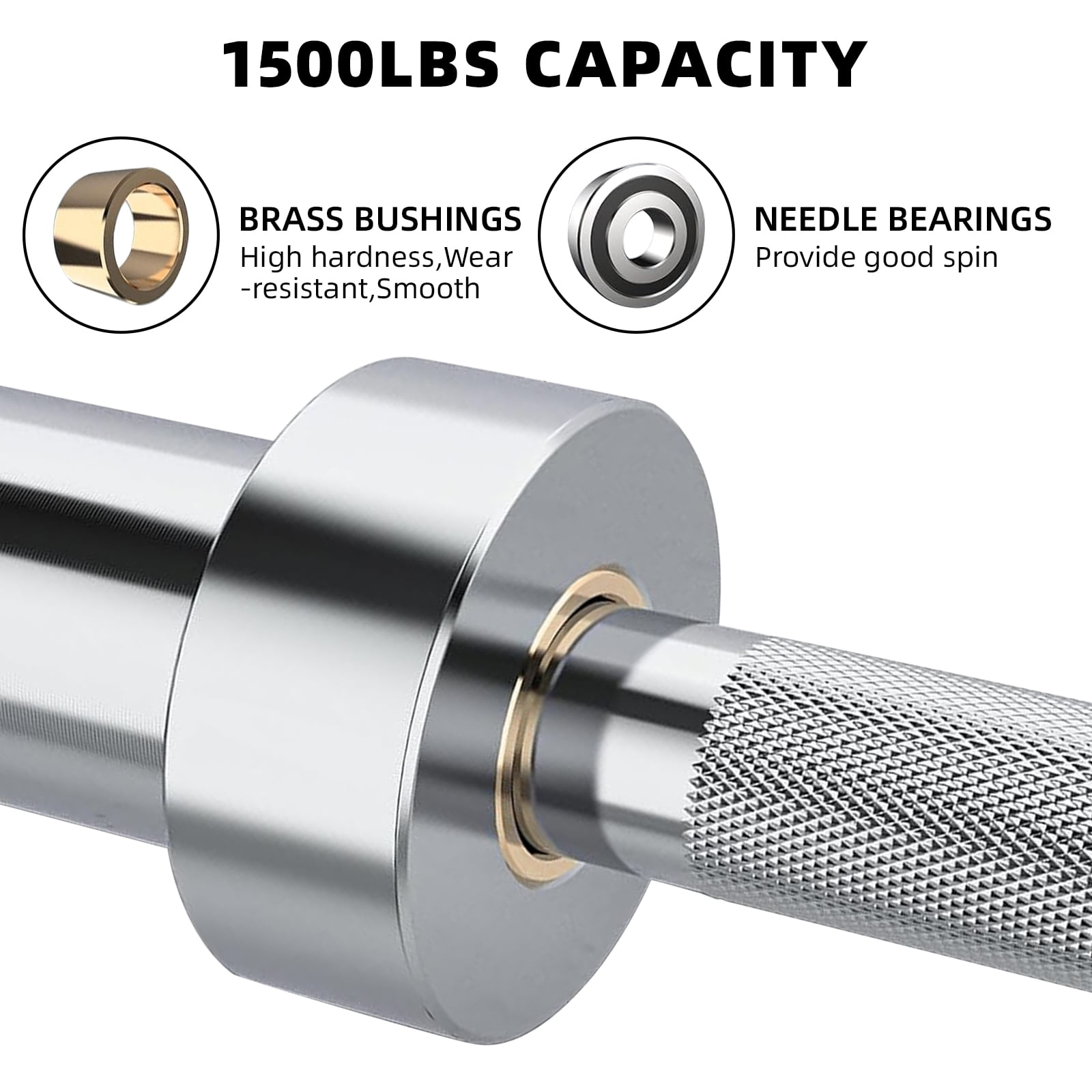 COZONY 7 Ft Silver Barbell , 2 Inch Sleeve Diameter, 1500LB Capacity Strength for Squats & Deadlifts