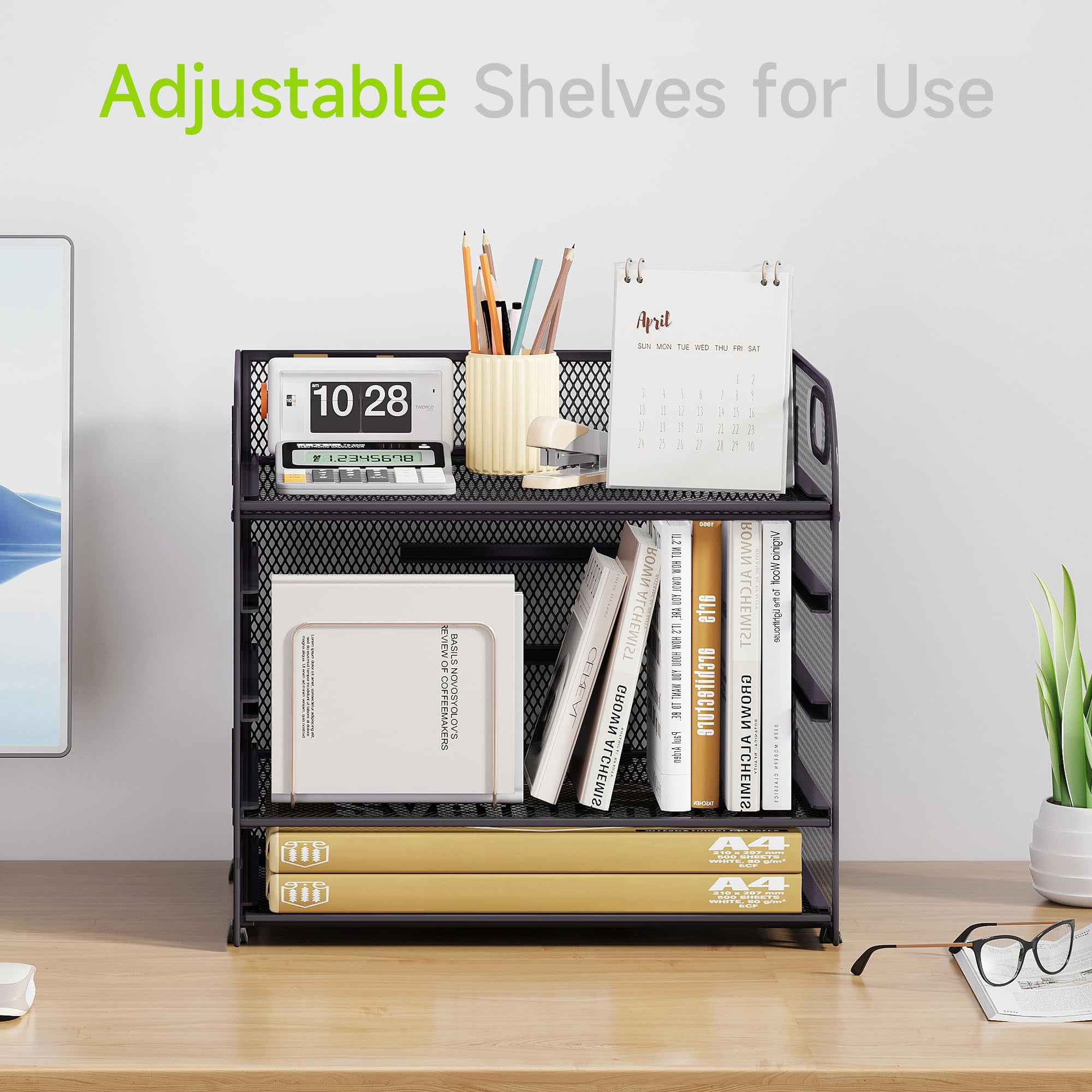 5 Tier Paper Organizer With Handle  Grey Metal Mesh Desk File Folder Letter Tray Desktop Document Sorter For Classroom School Office Accessories Organization And Storage