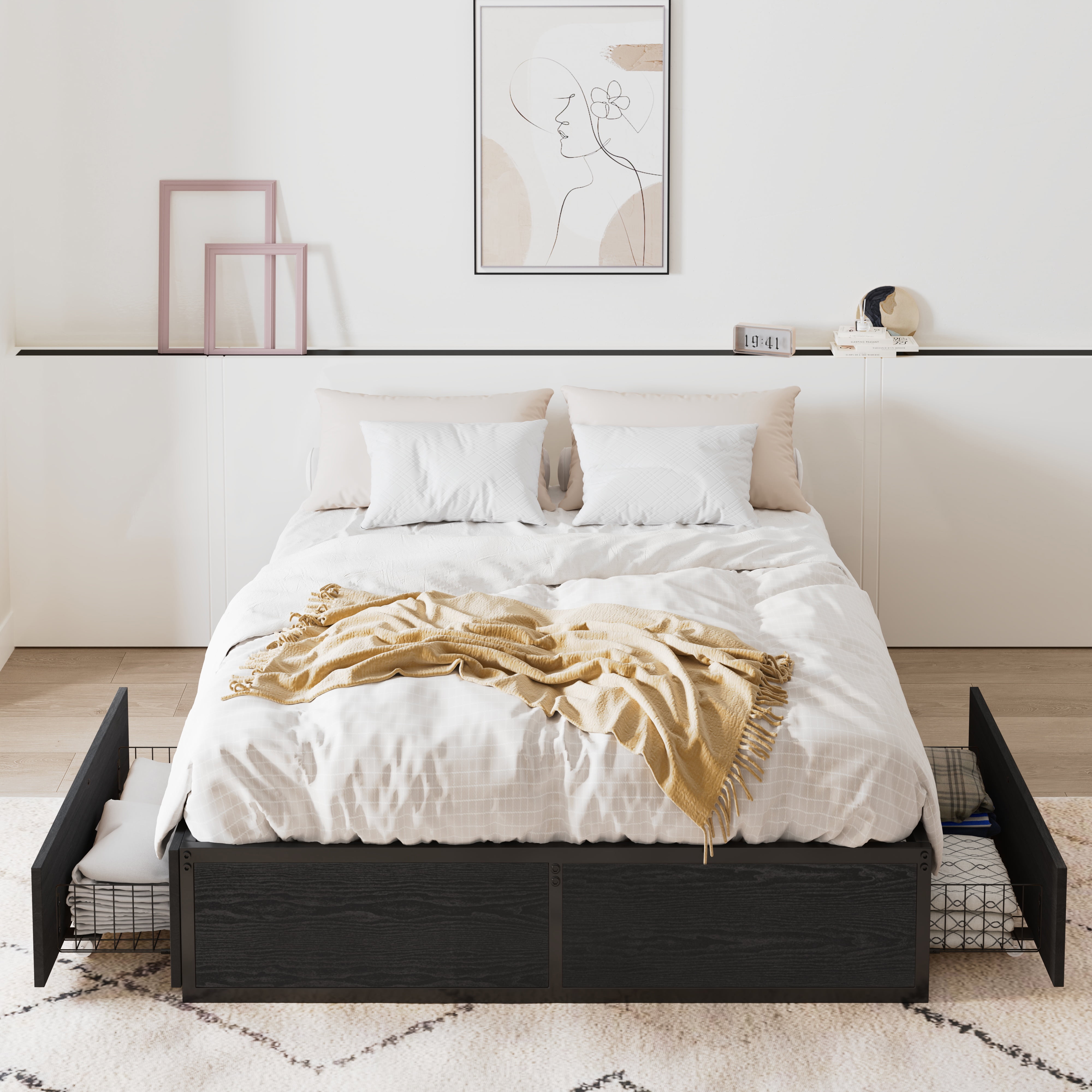 Amolife Full Bed Frame, Metal Storage Platform Bed with 2 Ultra-Flexible Drawers & Easy Assembly, Black