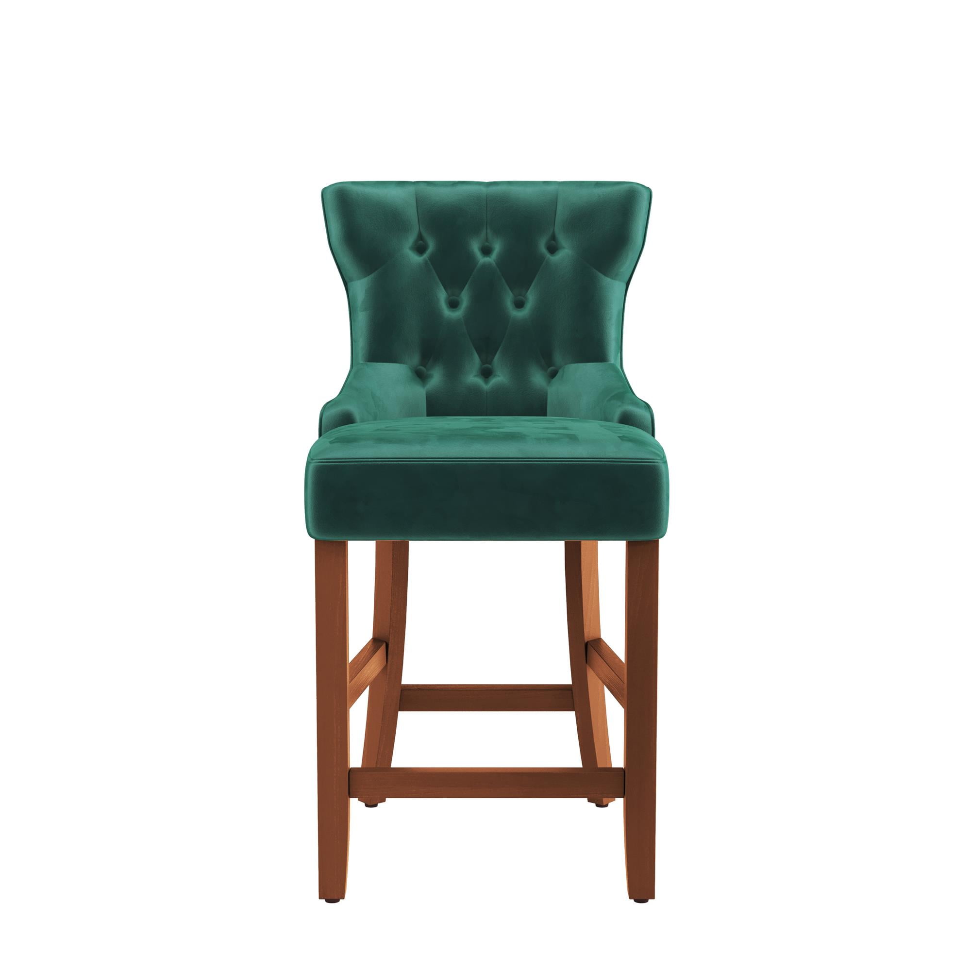 DHP Clairborne 24" Counter Height Bar Stool with Tufted Back, Set of 2, Emerald Green Velvet