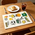 thumbnail image 4 of Juego de individuales temáticos de fútbol (1 unidad), manteles individuales de lino con diseños de balón, trofeo, portería y silbato, antideslizantes, fáciles de limpiar, 45x30 cm., 4 of 7