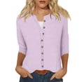 thumbnail image 2 of Womens Tops Women's Fashion Casual Round Neck 3/4 Sleeve Loose Printed T-Shirt Ladies Cardigan Shirts for Women Kagetolytai Light Purple 3X, 2 of 5