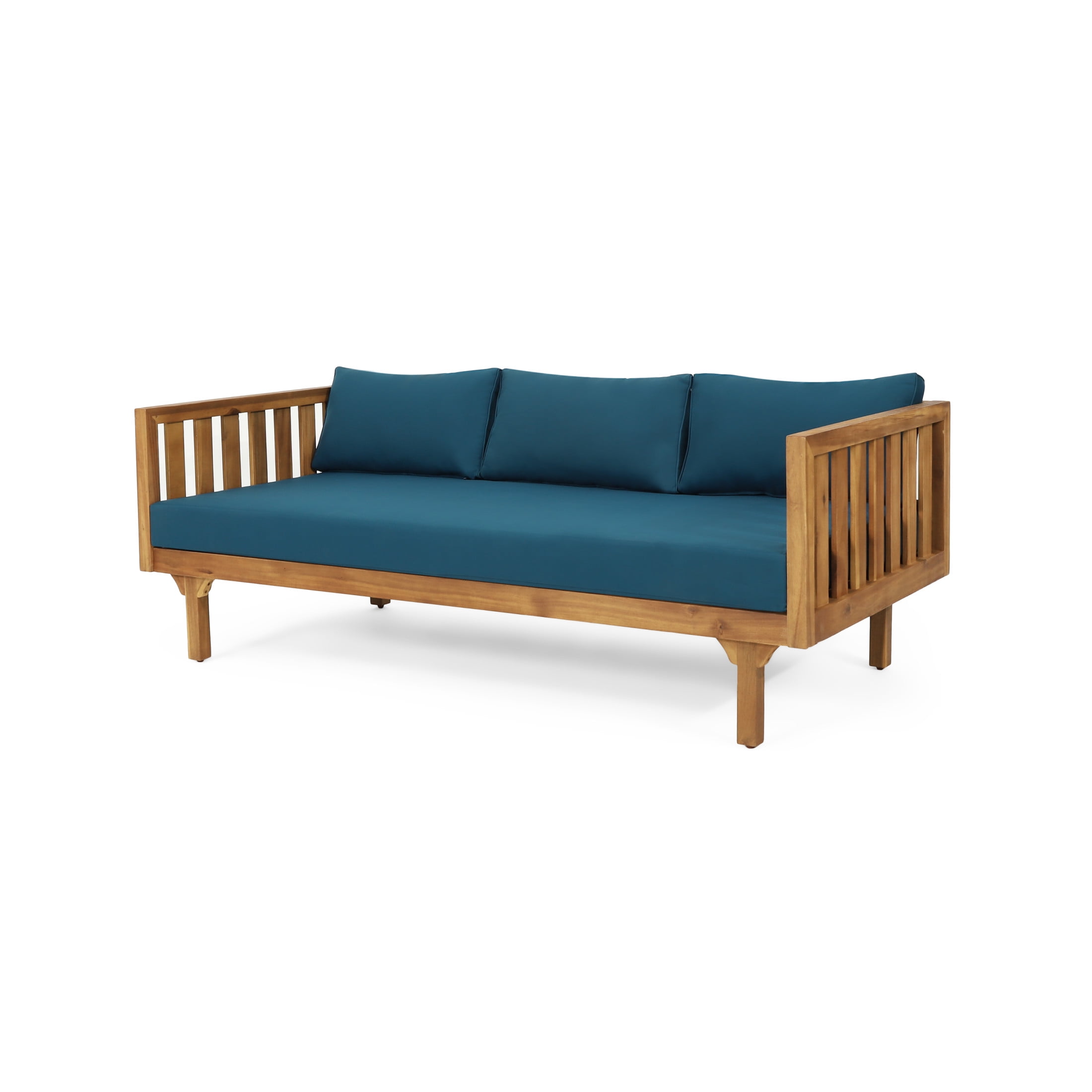 Christopher Knight Home 2 Piece Wood Outdoor Daybed with Cushion and Round Coffee Table, Dark Teal Cushion