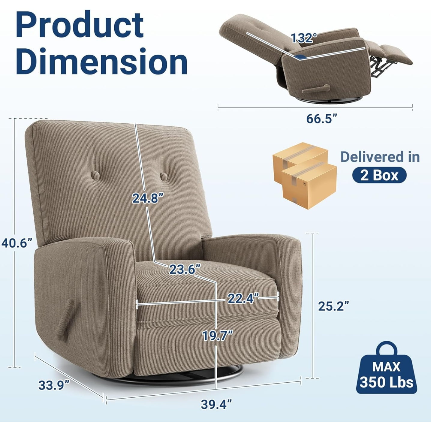 Modern Swivel Glider Recliner for Nursery & Small Spaces 360° Rocking Chair with Adjustable Lumbar Support & Footrest | Corduroy Upholstery for Apartment Living Room & Bedroom