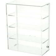 Plymor Clear Acrylic Locking Display Case with Sliding Back, 3 Shelves, 12.75" H x 10.25" W x 5" D