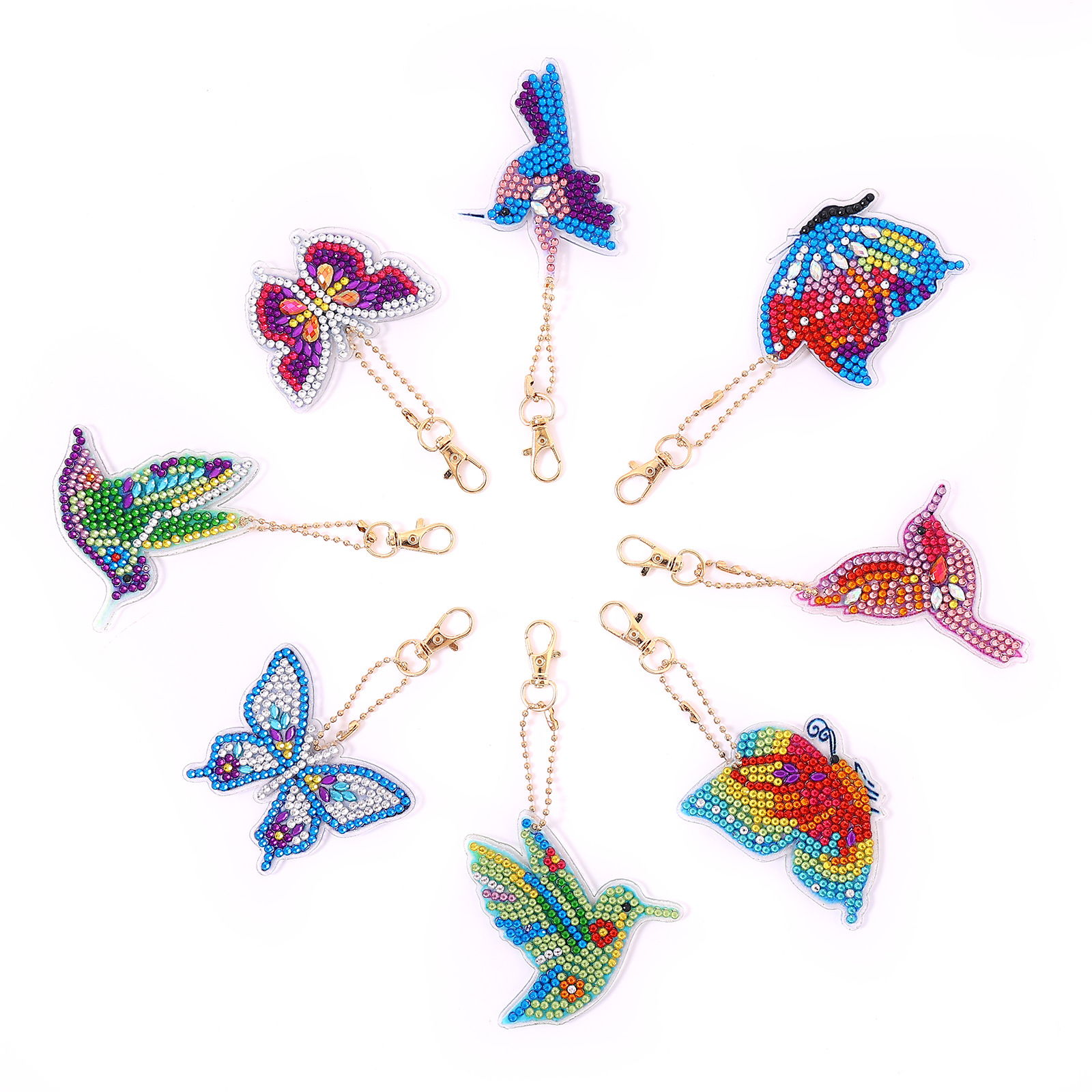 8 PCS Diamond Art Painting Keychains Kits for Adult Kids Butterflys Double Sided Key Bag Chains Diamond Art Craft DIY Insect Key Ring Paint with Diamonds Dots Pendant Gift Decor