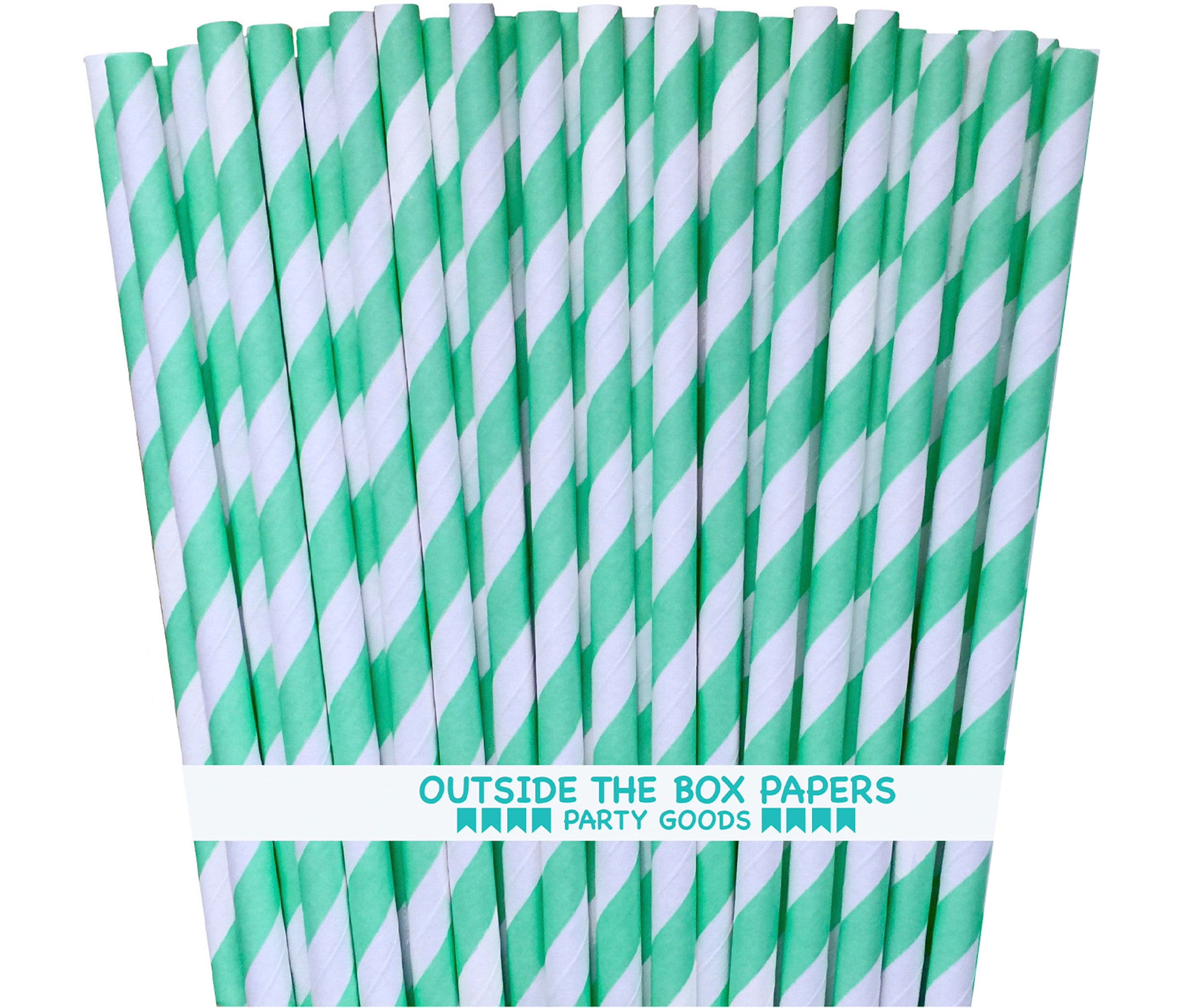 100 Mint Green Striped Paper Straws
