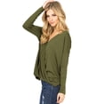 thumbnail image 2 of Double Zero Women's Long Sleeve Surplice V-Neck Blouse (M, Olive), 2 of 3