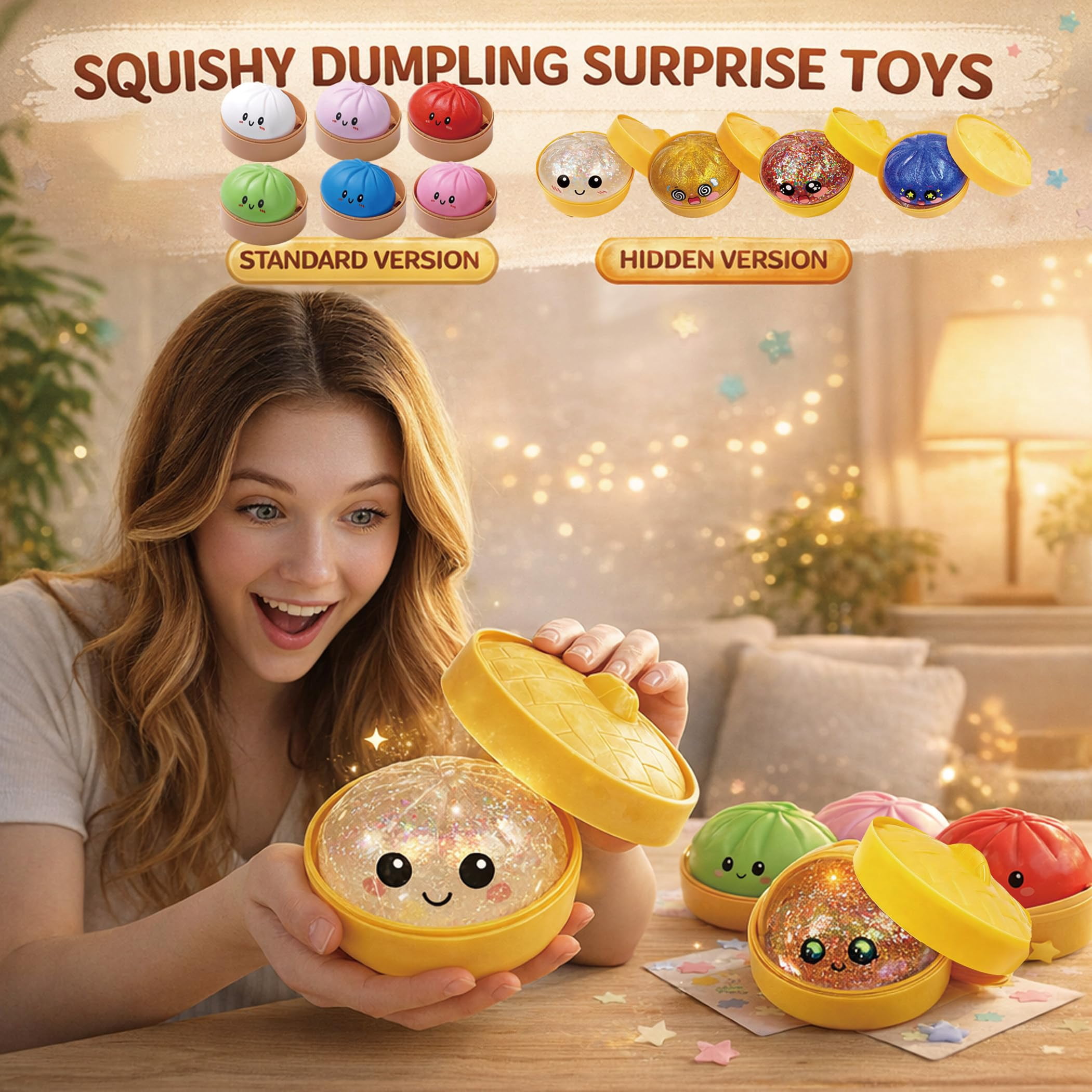 Dumpling Squishy, Glitter Random Colorful Dumplings Squishies with Box