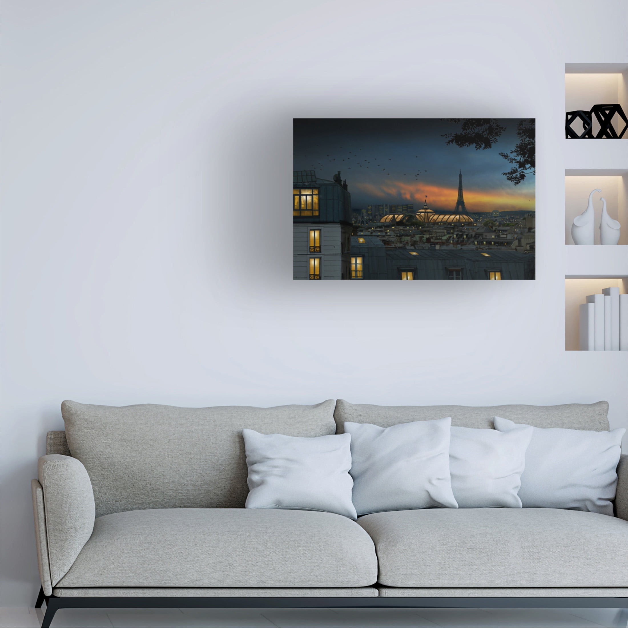 Canvas Wall Art - Pierre Bacus 'Roofs Of Paris At Blue Hour' Wall Art for Living Room, Bedroom, or Office D?cor by Trademark Fine Art - 32 x 22 Inches