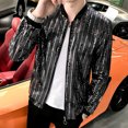 thumbnail image 1 of Farfi Hombres Brillantes Lentejuelas Manga larga Zip Bolsillo Cantante Cantante Chaqueta Slim Fit Abrigo Negro Farfi Abrigo, 1 of 2