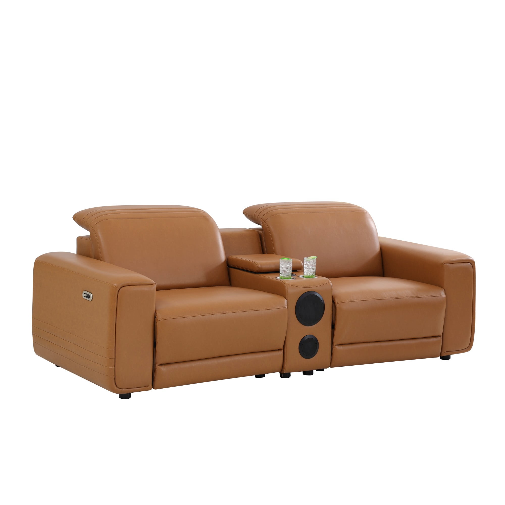 Gewnee Luxury Oversized Reclining Corner Sectional Couch, Power Recliner, Air Leather, Bluetooth Speakers, USB & Type‑C Charging, Cup Holders, Storage, for Living Room Home Theater, Orange Yellow