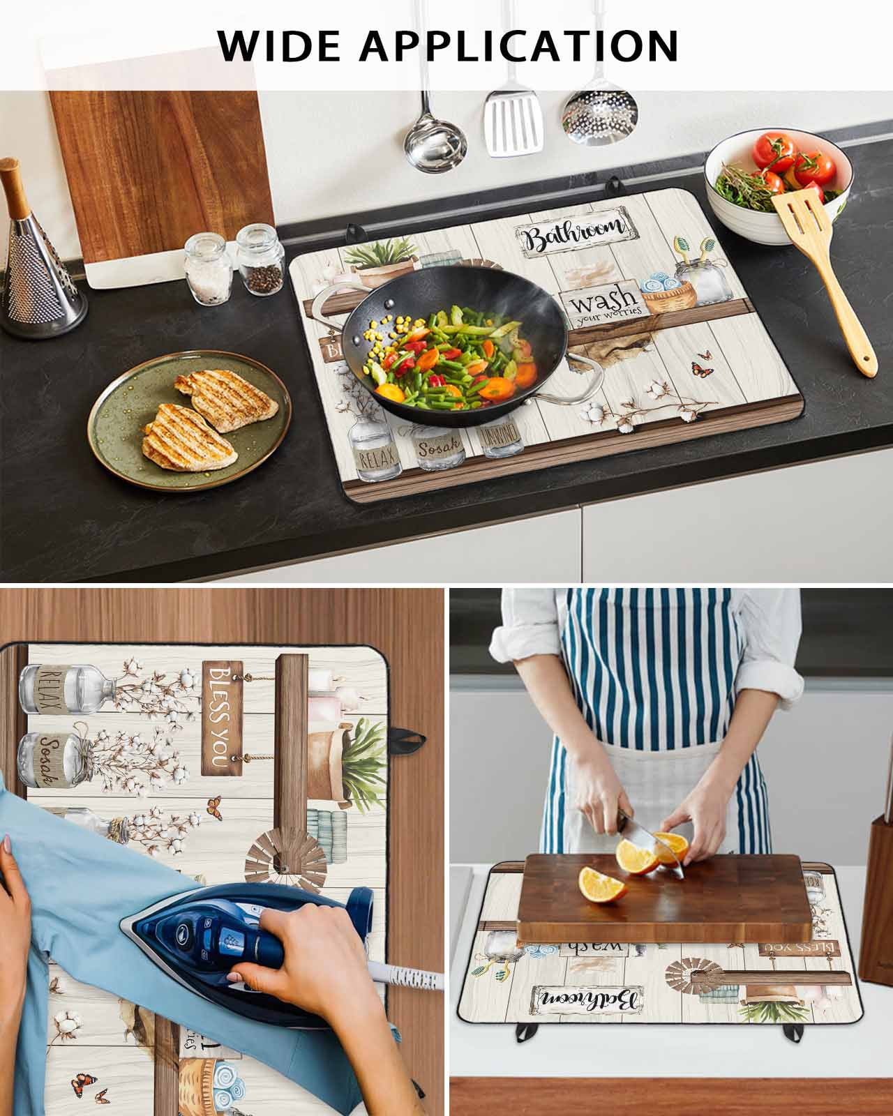 nqOlkjepod Large Induction Cooktop Protector Mat 24"x21", Vintage Cartoon Stove Top Covers for Electric Stove, Funny Wood Grain Plant Country Art Stove Burner Cover Mats, Glass Top Stove Cover