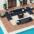 thumbnail image 3 of RADIATA 13-Piece wicker outdoor sectional with fire pit, patio furniture set with fire pit table, high back patio furniture set, large outdoor sectional, modern patio furniture set,Gray/Navy blue, 3 of 9