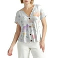 thumbnail image 4 of NAMTYQX Womens Summer Tops Soft Plus Size Light Trendy Button Down Open Front V-Neck Short Sleeve Baggy Casual Beige Size L, 4 of 5