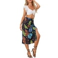 thumbnail image 2 of INSPIRE CHIC Women's Hawaiian Skirts 2024 Summer Beach Ruched Front Tropical Skirt with Slit L Navy Blue, 2 of 6