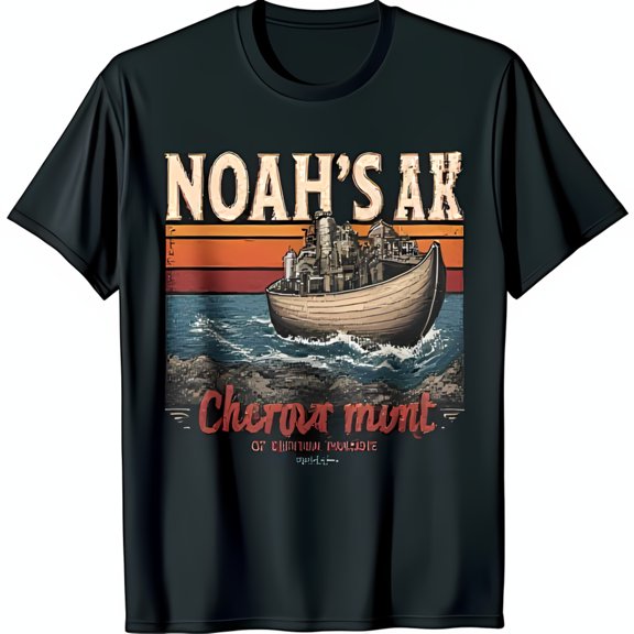 Retro Noah s Ark Graphic T-Shirt Whimsical & Colorful Design for Fun Lovers