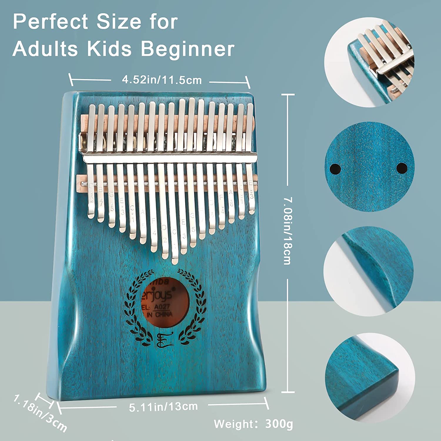 Everjoys Mahogany Kalimba 17 Keys Thumb Piano w/ Instruction Book, Tuning Hammer Portable Mbira Sanza Finger Piano, Gift for Kids Adult Beginners Professionals