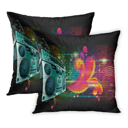 ECCOT Hip Boom Box on Bright Colorful Hop Boombox Party Music Radio PillowCase Pillow Cover 20x20 inch Set of