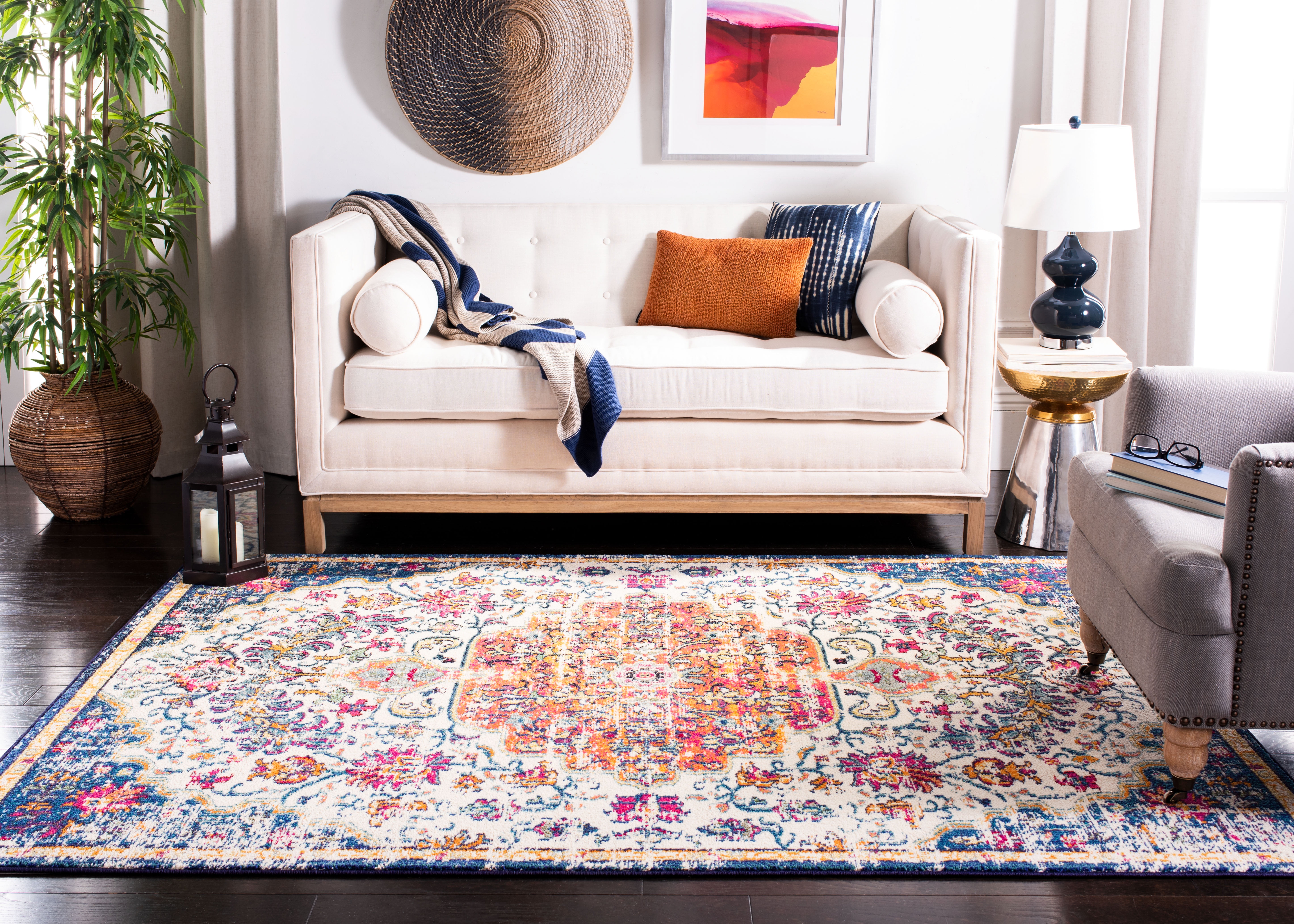 SAFAVIEH Madison Joandra Southwestern Area Rug, Ivory/Orange, 8' x 10'