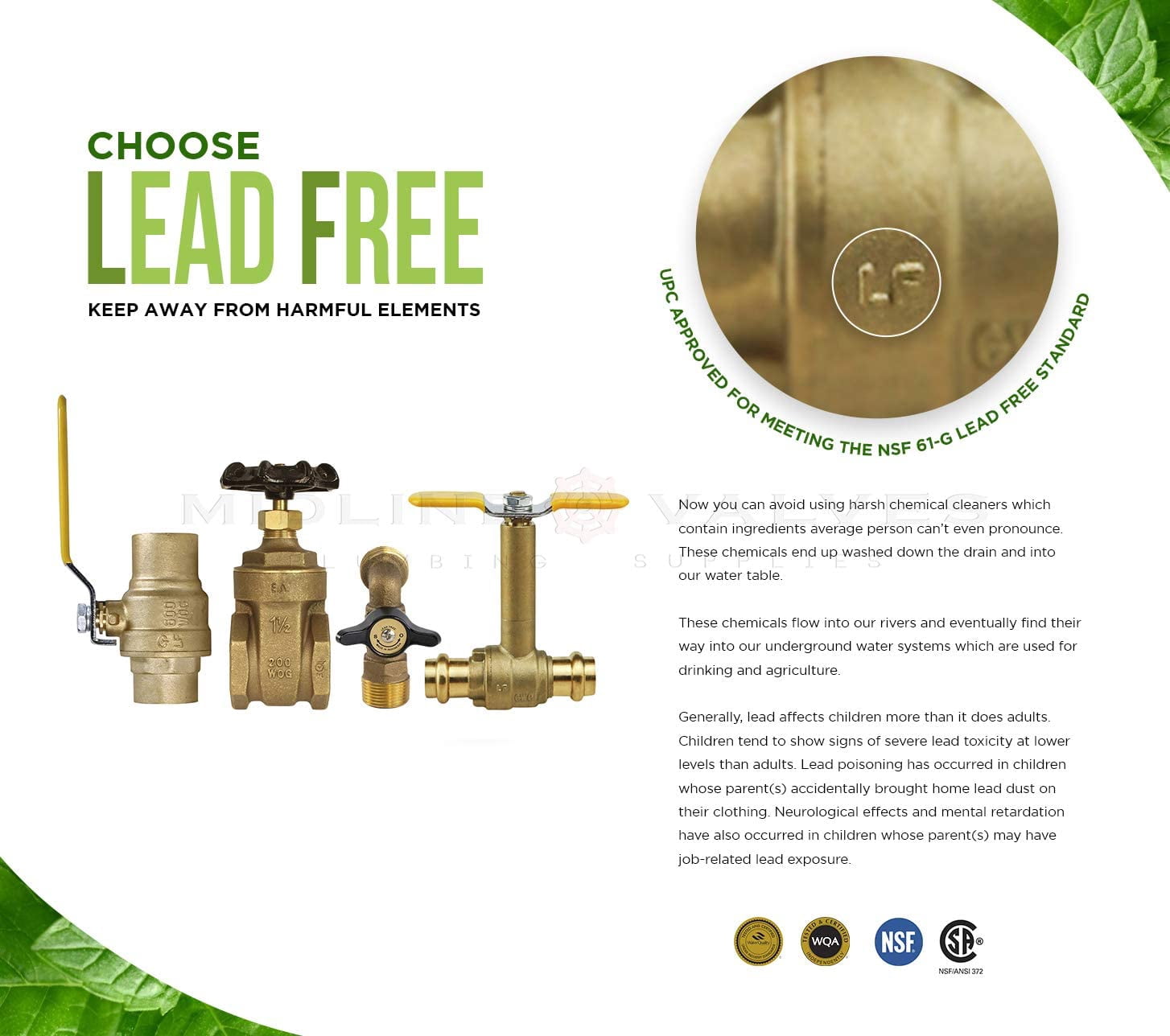 Midline Valve Swing Check Valve, Backflow Prevention, Lead-Free, 2 in. Sweat Connections, Cast Brass