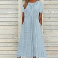 thumbnail image 1 of CHOK Robes de Cocktail pour Femmes 2024 Robe T-Shirt à Manches Courtes Décontractée en Coton Lin Longues Robes Col Rond Été Plage Robes d'Été avec Poches Vestidos Casuales pour Femme, 1 of 6