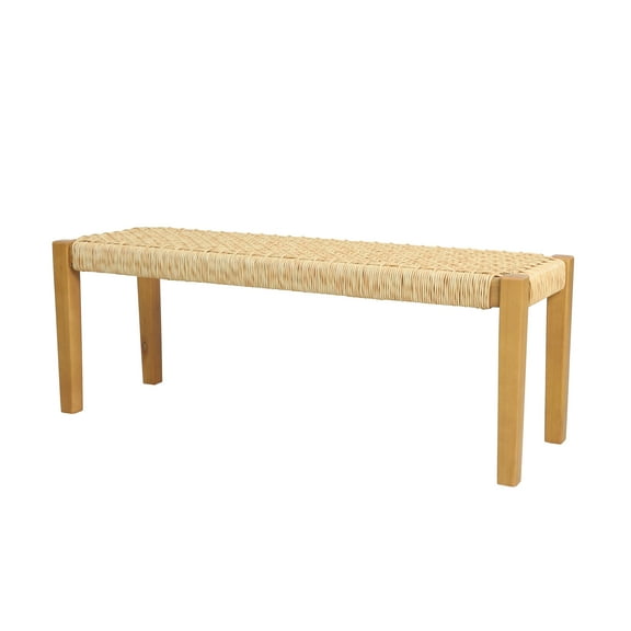 GDF Studio Castaic Outdoor Acacia Wood and Wicker Bench, Brown and Teak