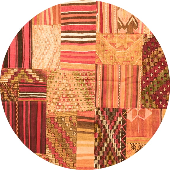 Ahgly Company Indoor Round Patchwork Orange Transitional Area Rugs, 3' Round