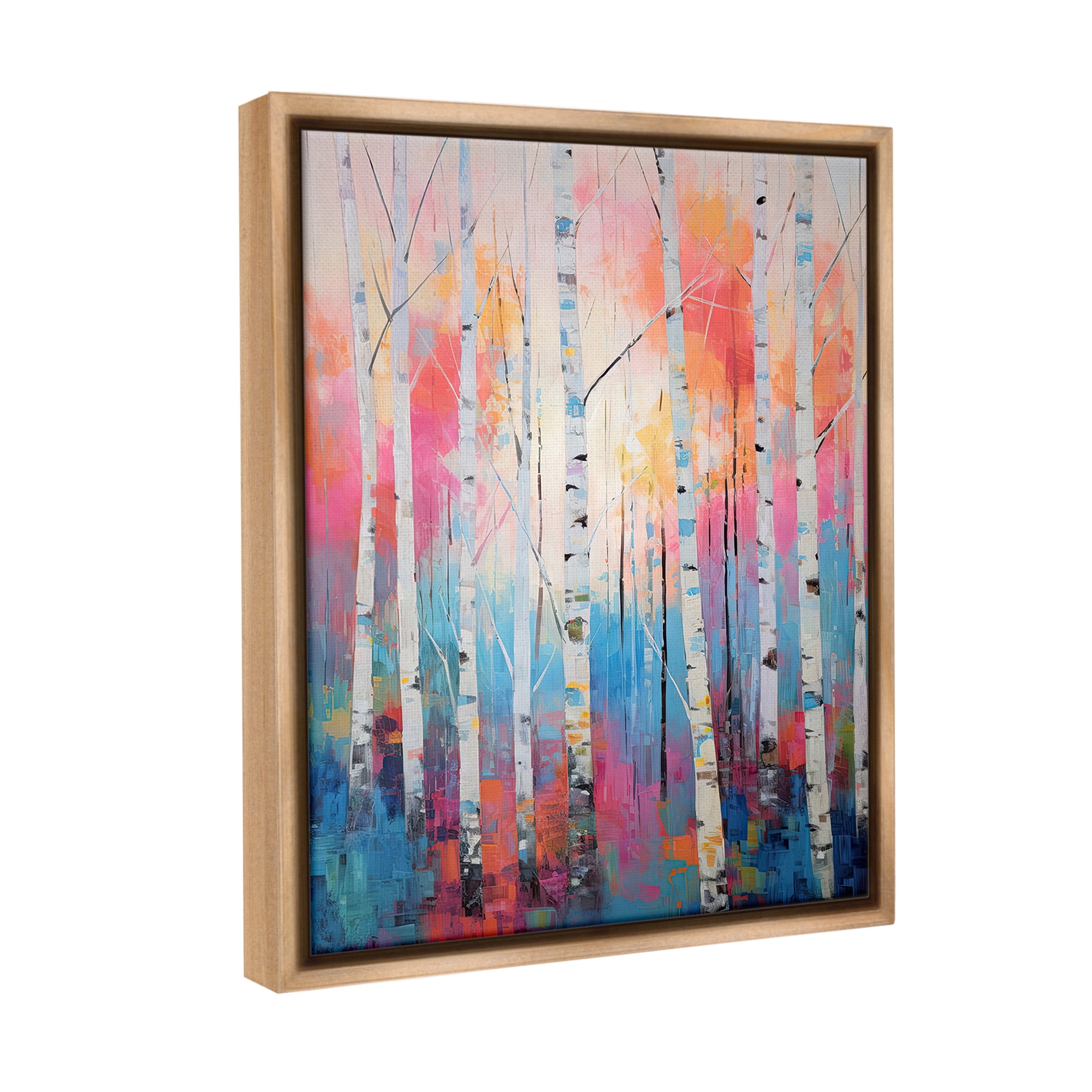 Stupell Industries Modern Hue Birch Forest Landscape Painting Brown Floater Framed Canvas Art Print Wall Art, 25 x 31