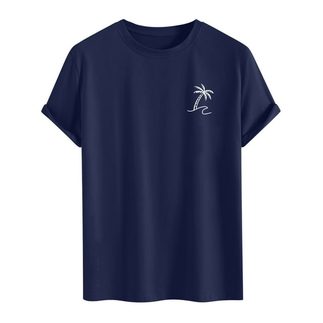 Huesdet T-Shirts Graphiques pour Hommes en Coton à Manches Courtes, T-Shirt Classique Décontracté à Col Rond Uni pour Hommes (Marine, TG)