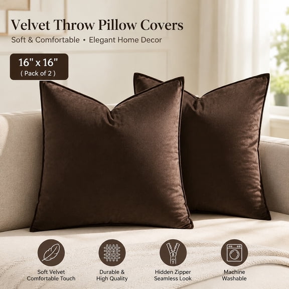 Navy Blue Velvet Throw Pillow Covers 16x16 Soft Decorative Solid Square Cushion Cases Set of 2 Modern Luxury Home Sofa Bedroom Decor