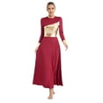 thumbnail image 3 of IEFIEL Womens Metallic Praise Liturgical Worship Dress Bicolor Long Sleeve Lyrical Dance Dress Choir Performance Dancewear Burgundy M, 3 of 7