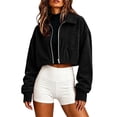 thumbnail image 2 of thefmos Women's Collared Zip Up Cropped Corduroy Jacket with Chest Pocket Solid Color Casual Coat Trendy Fall Winter Clothes, Black M, 2 of 5