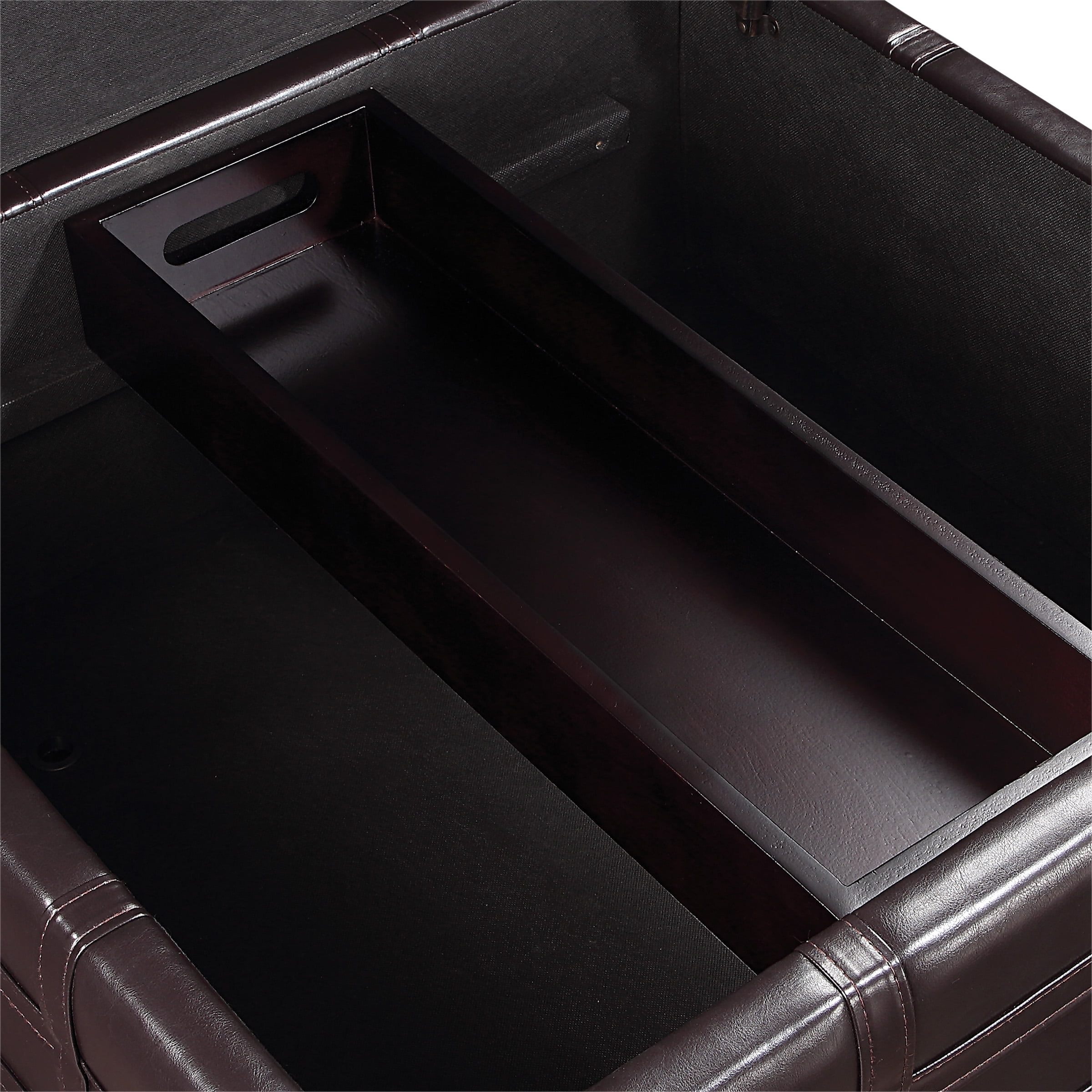 Detour Strap Square Storage Ottoman in Espresso Faux Leather