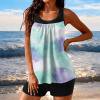 thumbnail image 1 of RKSTN Womens Tankini Bathing Suits Printed Color Block Crew Neck Swim Tank with High Waisted Solid Color Swim Shorts Matching 2 Piece Set Swimwear for Summer Beach Parties, 1 of 5