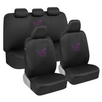 BDK Purple Butterflies Car Seat Covers for Women, Full Set with Steering Wheel Cover and Seat Belt Pads – Front and Rear Seat Covers for Cars with Matching Accessories, Fits Most Car Truck Van SUV