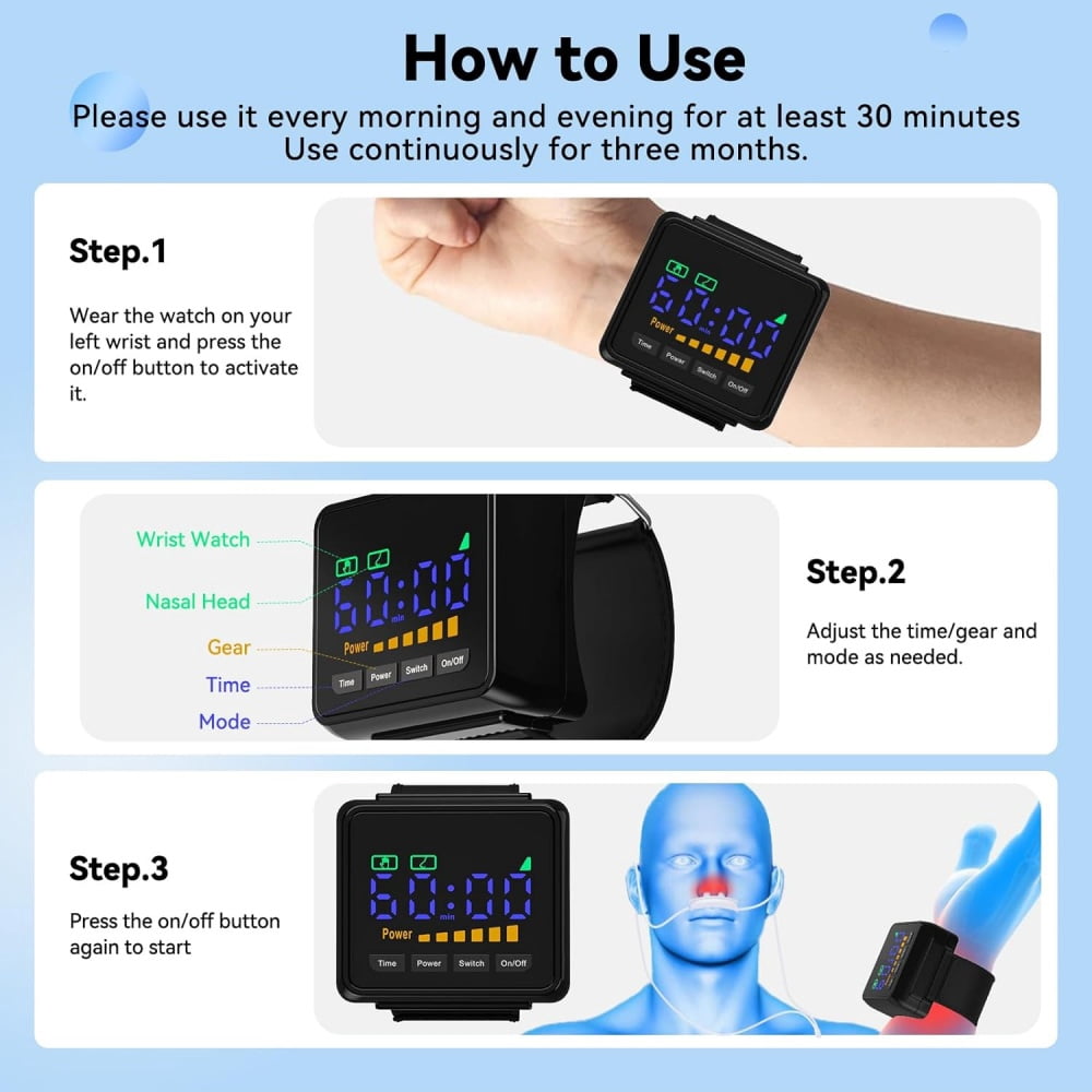 Wrist and Nose Laser Light Device - 10 x 650nm Red Light LED Beads, Dual Modes for Relaxation, Adjustable Timer for Daily Wellness
