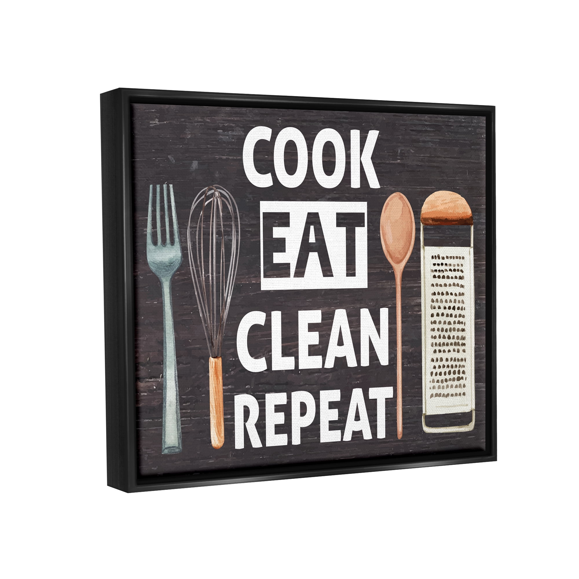 Stupell Industries Cook Eat Clean Repeat Phrase Food & Beverage Painting Black Floater Framed Art Print Wall Art