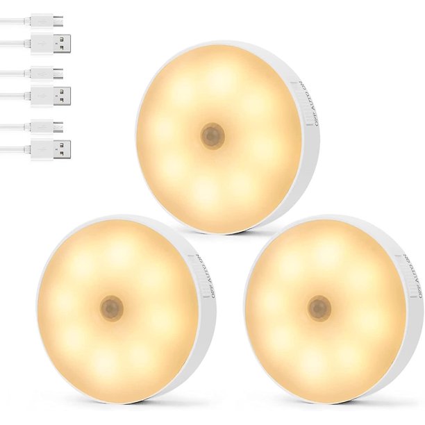 Luz de sensor de movimiento interior, luz nocturna recargable para niños, 3 modos (automático/encendido/apagado), sensor de movimiento de escalera LED con pilas, luz LED automática