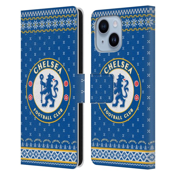 Head Case Designs Officially Licensed Chelsea Football Club Christmas Jumper Pattern 3 Leather Book Wallet Case Cover Compatible with Apple iPhone 14 Plus