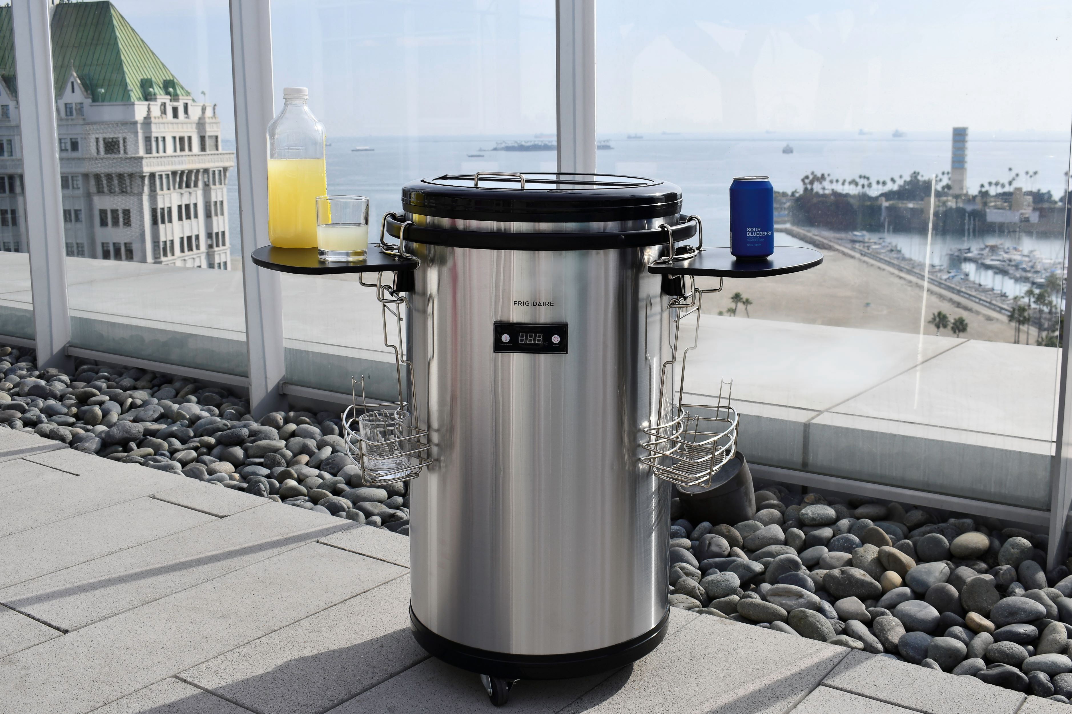Frigidaire 85 Can Electric Party Cooler with Wheels, Digital Temperature Control, Cooler Cart for Parties, Events, Bar, Stainless Steel