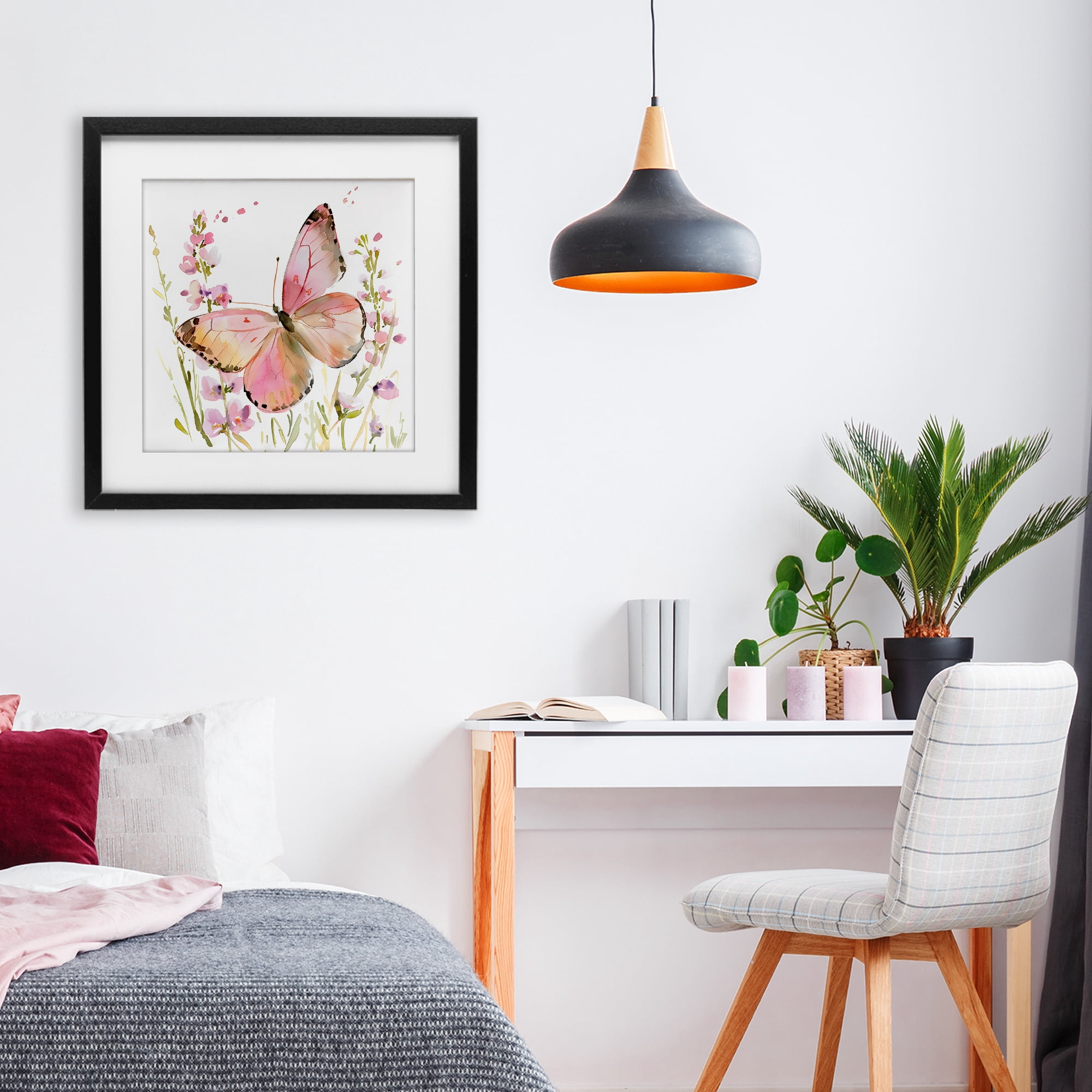 Stupell Industries Colorful Spring Butterfly Pink Black Framed Print Under Glass, design by Creative Studio