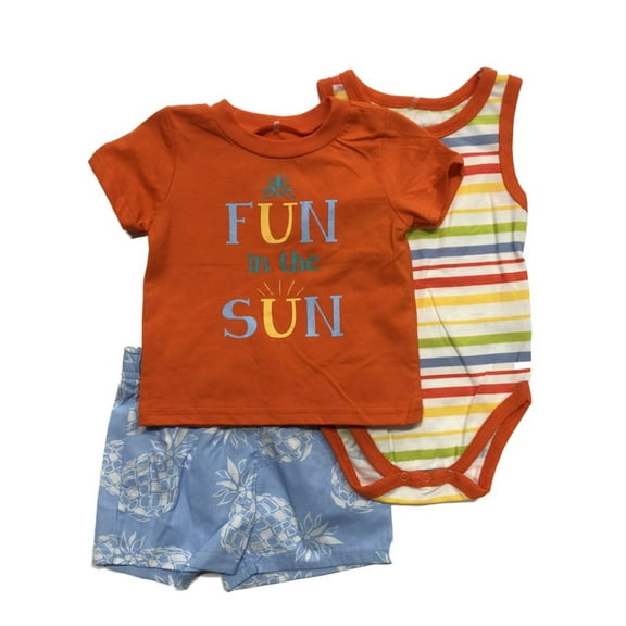 Infant Boys Fun In The Sun Baby Outfit Shirt Stripe Bodysuit & Pineapple Shorts