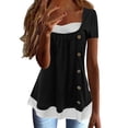 thumbnail image 1 of B91xZ Hauts à Manches Courtes pour Femmes Grande Taille Tunique Décontractée Henley, Noir TG, 1 of 5