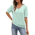 thumbnail image 1 of Camiseta MEROKEETY de verano para mujer, manga corta, cuello en V, punto menta, 1 of 6