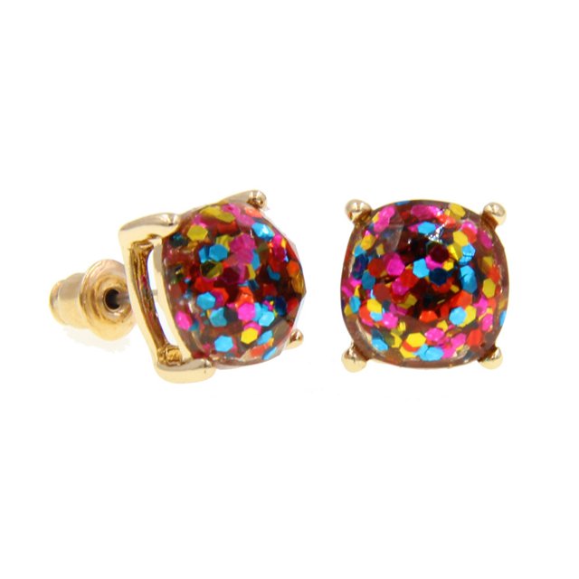 Pendientes de resina con efecto de estrella de colores y lentejuelas cuadradas de imitación de gemas, pendientes de moda sencillos